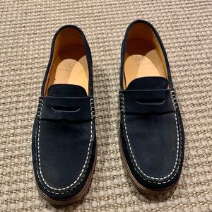 Austen Heller black suede penny loafer